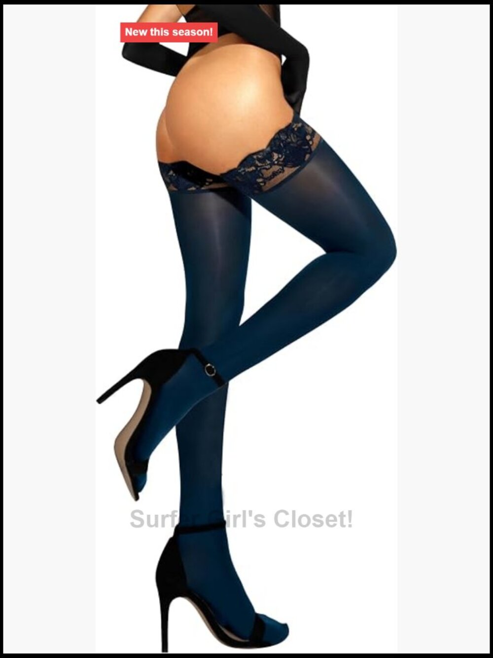 Women's Opaque Thigh High Stockings with Silicone Lace Top, Made in Italy